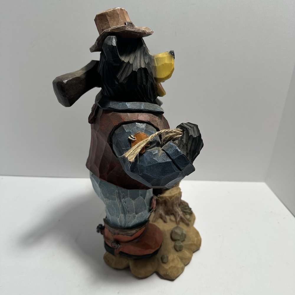 Vintage Western Bear Holding A Shot Gun Decor Piece Cowboy Hat Rope Statue 12" - Picture 5 of 5